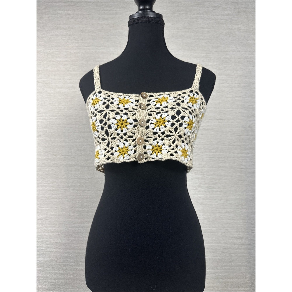 Women's Crochet Daisy Crop Top Small Boho Cotton Festival Beach Cottagecore